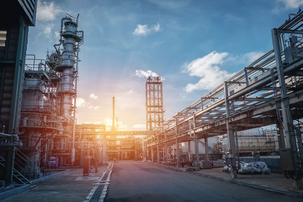 pipeline pipe rack petroleum industrial plant with sunset sky OTS Offshore