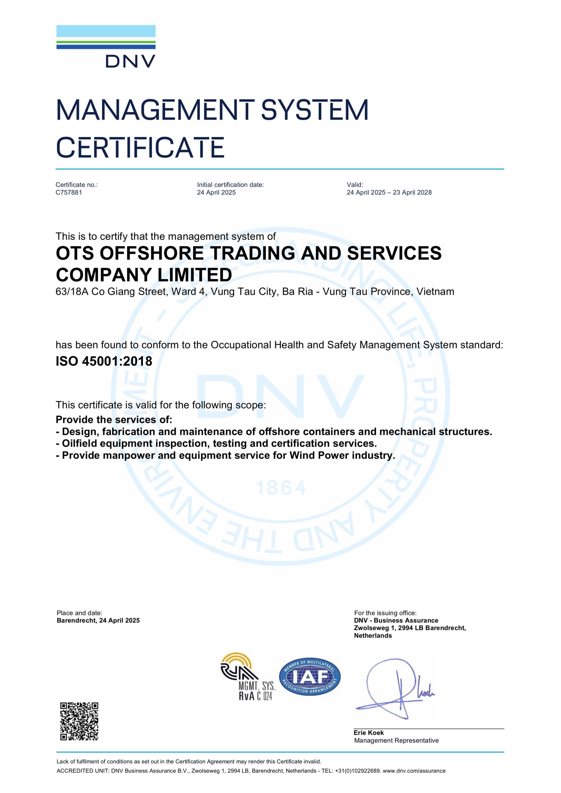3. ISO 45001 DNV C757881 scaled OTS Offshore